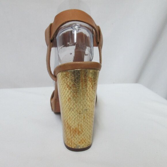 ASH Rachel tan gold buckle platform block heels sandals Size Sz 39 8 - Picture 5 of 11
